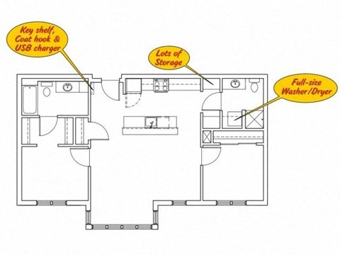 Floor plan for 2 beds, 2 baths, 945 sqft